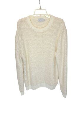 Topman Sweater Fuzzy Pullover Crew Neck Tan Ivory Ribbed Cuffs Hem - Size L